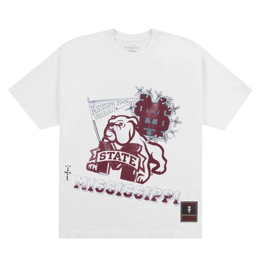 Travis Scott X Mitchell & Ness Mississippi State Bulldogs Hand-Drawn T-Shirt